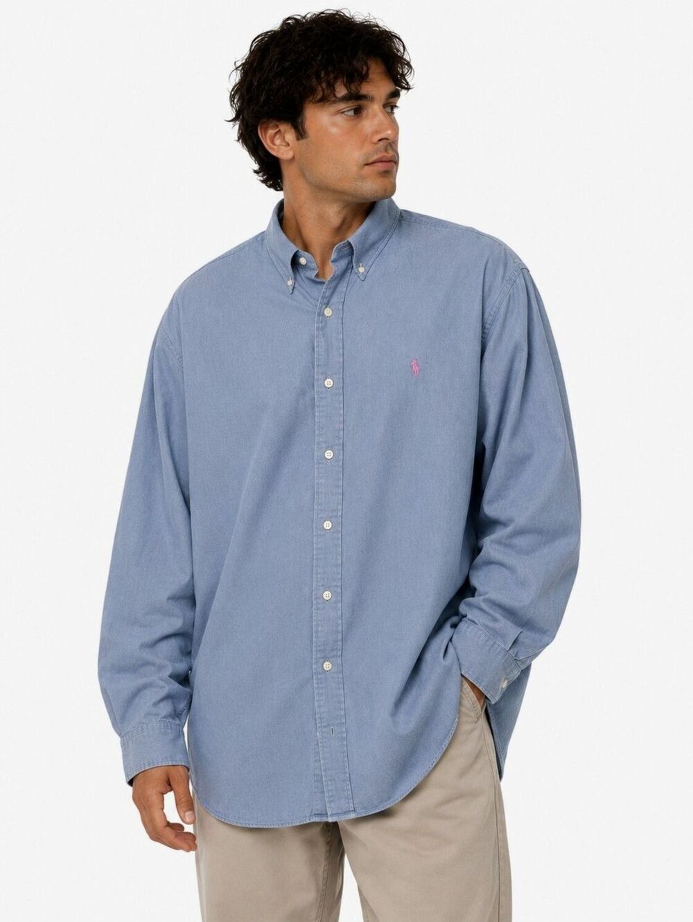 VTG 90's Ralph Lauren Blaire Oversized Denim 100% Cotton Button-Down Shirt - XL